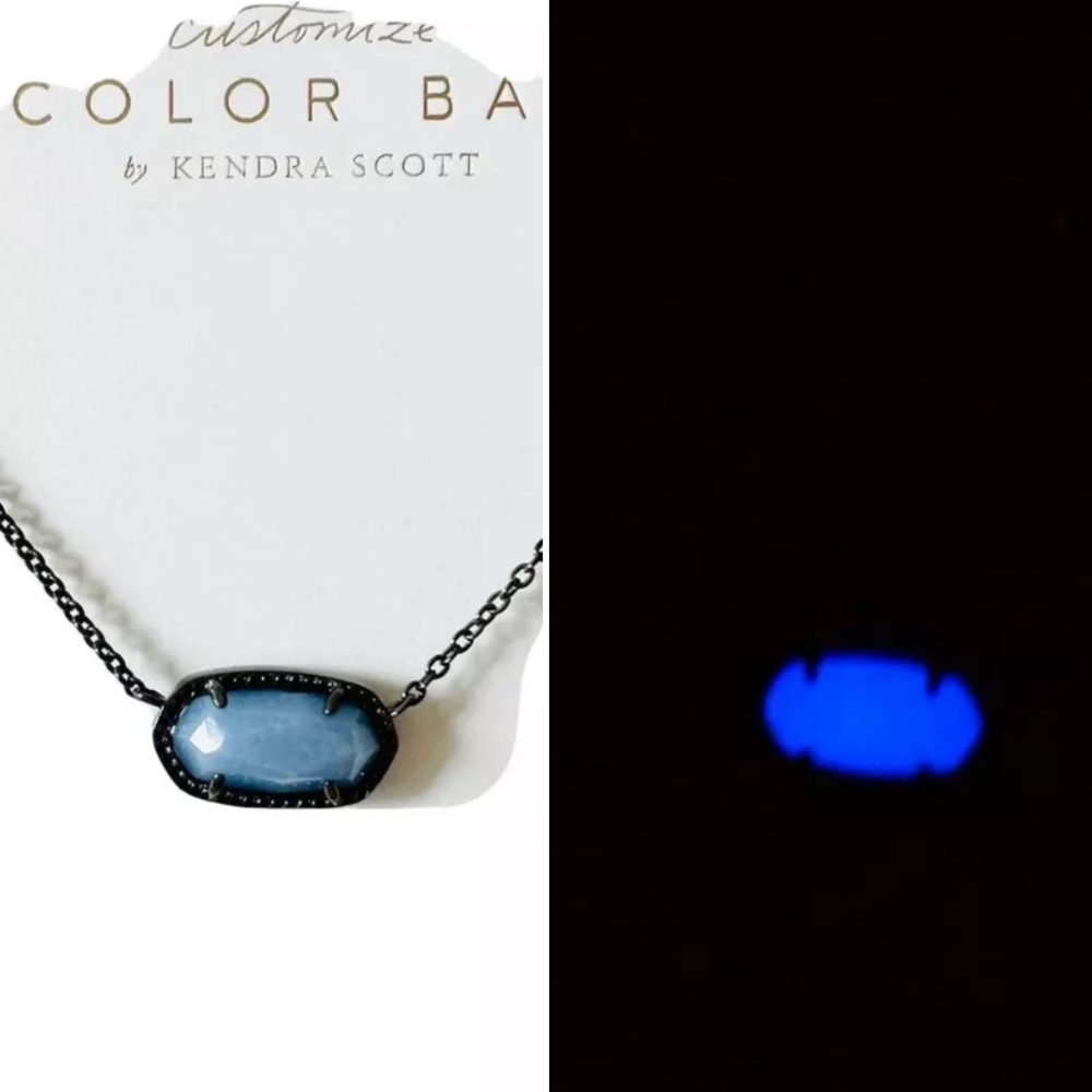Elisa Gunmetal Pendant Necklace In Blue Glow In The Dark Glass limited edition!